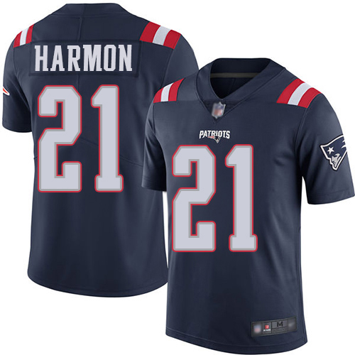 New England Patriots Football #21 Rush Vapor Limited Navy Blue Men Duron Harmon NFL Jersey